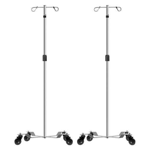 Konmee Medizinische Infusionsständer Schwerlast Basis 2 Haken 4 Räder, 304 Material aus Edelstahl,Höhe einstellbar