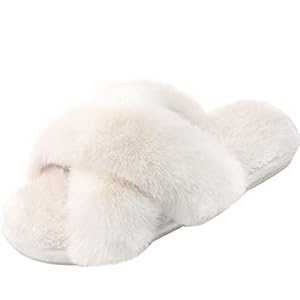 Parlovable Women’s Cross Band Slippers Fuzzy Soft House Slippers Plush Furry Warm Cozy Open Toe Fluffy Home Shoes Comfy Indoor Outdoor Slip On Breathable