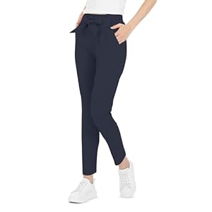 Kendindza Damen Stretch Hose Dehnbund Damen Hosen elegant mit Schleife High Waist Hose Damen Stoffhose Damen elegant Business Hose Damen Lang Schlupfhose