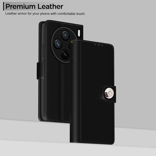 Image of Pikkme Flip Cover Leather Finish | Inside TPU with Card Pockets | Wallet Stand and Shock Proof | Complete Protection Button Flip Case for Vivo X200 5G(Black)