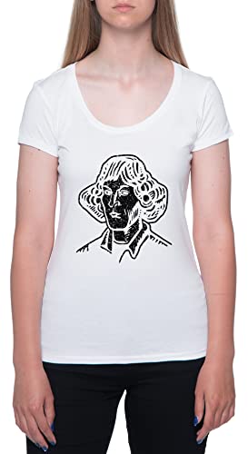 Nicolás copérnico Pintado Rostro Camiseta Blanca para Mujeres De Manga Corta con Cuello Redondo White T-Shirt Womens S