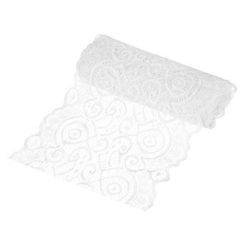 M METERXITY 5-Yard 7.1 Inch Wide Elastic Lace Fabric, Ribbon Stretchy Trim Lace W Floral Pattern for Bridal Wedding Decorations/Garment/Dress Sewing/DIY Crafts/Gift Bouquet [Natural White]