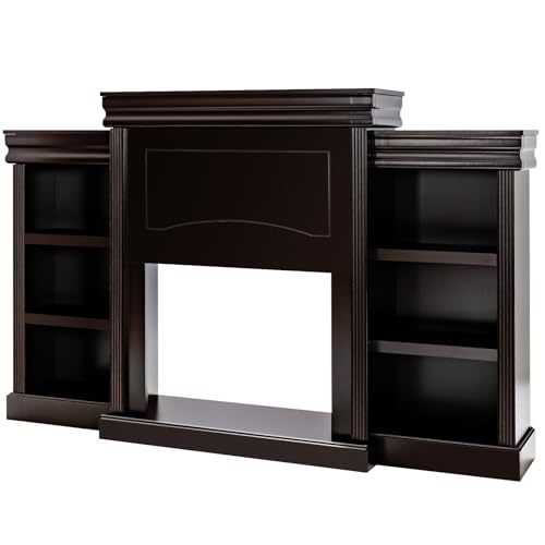 RELAX4LIFE 70’’ Fireplace Mantel with Storage Shelves - Wood Mantel Console Table for 28.5’’ Electric Fireplace, Media TV Stand for Living Room Bedroom, Surround Firebox Without Fire Place (Brown)