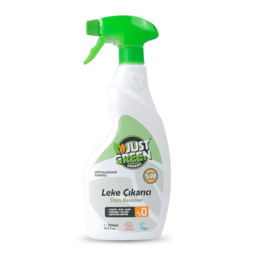 Just Green Organic Bitkisel Çamaşır Leke Çıkarıcı Sprey; Yıkama Öncesi Leke Sökücü Renkliler ve Beyazlar için, Ecocert Sertifikalı, 500 ml