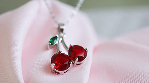 VONSSY Red Cherry Pendant Necklace Created-Ruby Flower Fruit Selected Cubic Zirconia Jewelry Gift for Woman Wife4