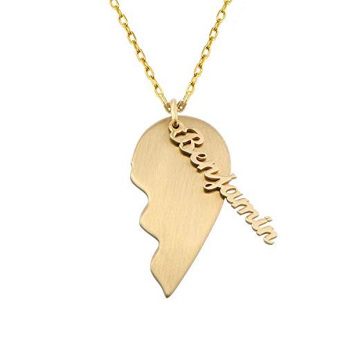 Myka - Personalized Unisex Broken Heart Necklace With Dangling Name Charms - For Him, Men Or Her, Woman - Custom Couples Jewelry For Valentine’s Day, Anniversary, Love Day, Xmas, Christmas, Mother’s Day / 925 Sterling Silver, Gold, Rose Gold, Vermeil - Precious Metals #TOP1