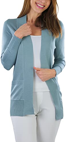 Image of ToBeInStyle Women's Long Sleeve Rib Banded Open Sweater Cardigan