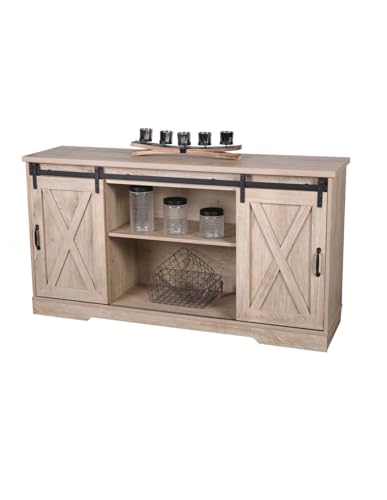 Meublorama Buffet 2 Portes coulissantes Style Rustique Coloris chêne Clair Dimensions 150x40x75cm