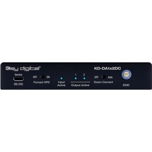 Key Digital KD-DA1X2DC: 2 Output HDMI Splitter Distribution Amp with 4K 18Gbps Bandwidth, HDR, HDCP 2.2, Optional 4K to 1080p Down-Convert, Feeds Video Source to 2 HDMI displays