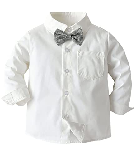 Baby Boys Clothes, Long Sleeve Button Down Dress Shirt With Bowtie + Suspender Pants For Boy, 7# White, Tag 120 = 3-4 Years #TOP2