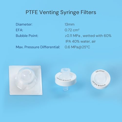 Image of Pack of 10 Hydrophobic PTFE Syringe Filters 0.2μm 13mm for Air Venting, Sterile Individually Packaged