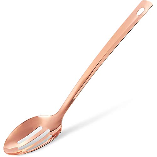 Juvale Slotted Spoon - Copper Coated - Ideal for Straining Vegetables and Soup - Rose Gold, 14 x 1.2 x 5.5 Inches