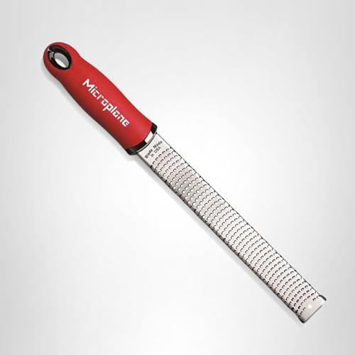 Microplane Classic Red Zester Grater, Stainless Steel - Citrus Zesting & Cheese Grating, Dishwasher Safe, Made in USA, Model Name: Microplane