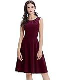 Marke: Bbonlinedress Bbonlinedress Kleid Damen Cocktailkleid Kleider im Sommer Spitzenkleid Rockabilly 50er Vintage Knielang Ärmellos Burgundy-1 3XL