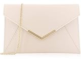 Dexmay Women Envelope Clutch Handbag Medium Saffiano Leather Foldover Clutch Purse Ivory