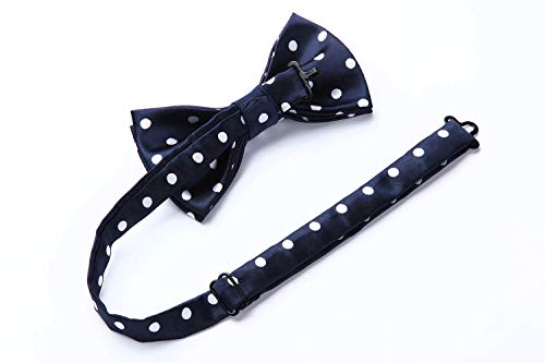 Enlision Pre-Tied Bow Tie Polka Dot Adjustable Formal Bowties Neck Tie for Men & Boys Navy Blue/White
