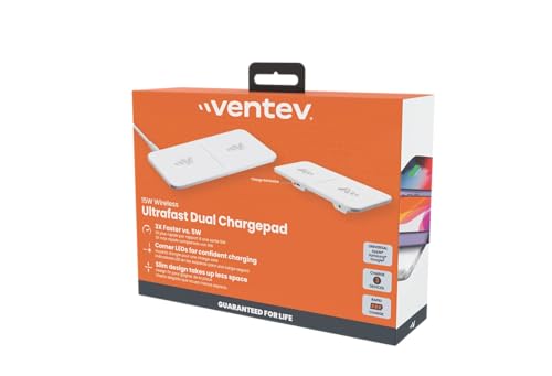 Ventev – 15W Qi Wireless Charging Pad for iPhone 17, Pro, Pro Max & Air, iPhones 16-12, AirPods Pro, Samsung Galaxy, Note 20 | Wireless Charger Fast Charging, Dual Wireless Charger - White - image 3