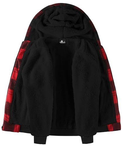 Image of V VALANCH Boys Flannel Jacket Hooded Fleece Lined Zip-up Hoodies Plaid Coat for Kids