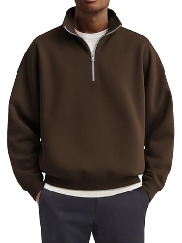 COOFANDY Men's Quarter Zip Pullover Mock Neck Quilted Sweatshirt Fleece Lightweight Casual Zipper Golf Shirts
