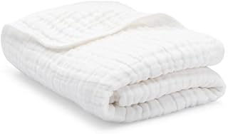 Comfy Cubs Baby Muslin Blanket, Swaddle for Newborns and Toddlers, Large 47 x 47 Cover, 6-Layer Plush Softness for Infant Swaddling, Receiving, or Tummy Time, Shower Gift (White, Baby - Muslin)