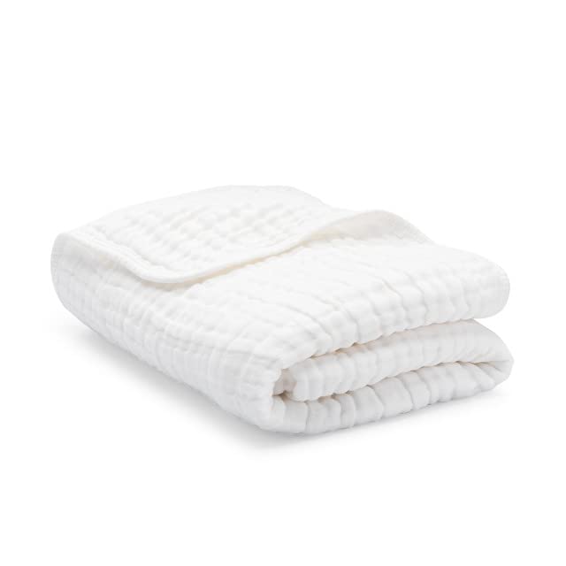 Image of Comfy Cubs Baby Muslin Blanket, Swaddle for Newborns and Toddlers, Large 47” x 47” Cover, 6-Layer Plush Softness for Infant Swaddling, Receiving, or Tummy Time, Shower Gift (White, Baby - Muslin)