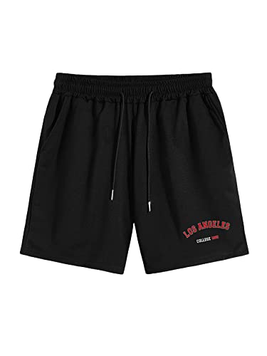 Wdirara Men's Letter Floral Print Drawstring Waist High Waist Track Shorts Black Graphic L #TOP8