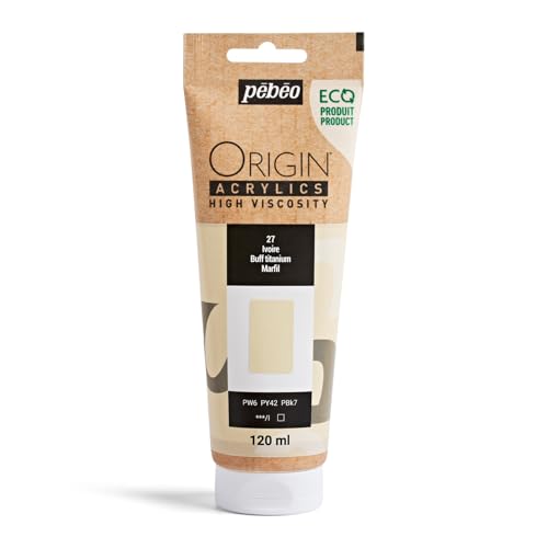 Pébéo - Origin Acrylics 120 ml - Peinture Acrylique Éco-Conçue - Haute Viscosité - Finition Mate - Liant 100% Recyclé - 96% de Matières Premières d’Origine Européenne - Ivoire
