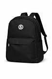 Mochila Juvenil e Adulto 18L em Poliéster Leve e Resistente 2 Bolsos Externos, Design Simples e Funcional, Ideal para Trabalho, Escola, Viagem e Dia a Dia Preto e Azul Marinho (Preto)
