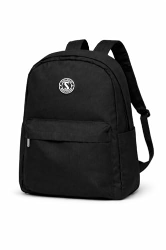 Mochila Juvenil e Adulto 18L em Poliéster Leve e Resistente 2 Bolsos Externos, Design Simples e Funcional, Ideal para Trabalho, Escola, Viagem e Dia a Dia Preto e Azul Marinho (Preto)