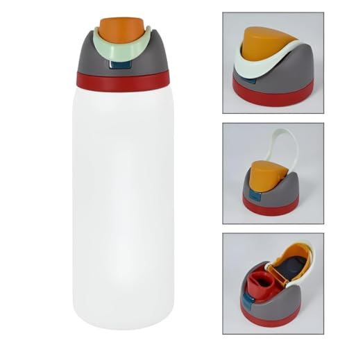 Image of FreeSip Gym Water Bottle with Straw & Chug Lid - Leak Proof Push Button Opening, BPA Free, Large Capacity Sports Bottle with Carry Handle (Grey, 960 ML)