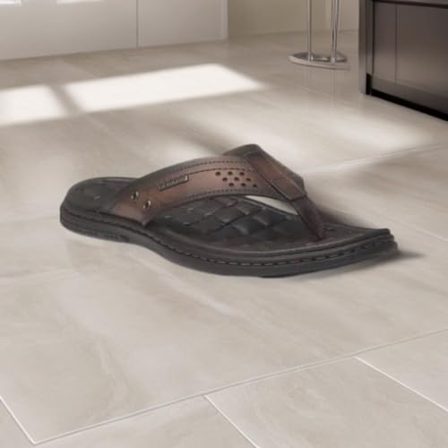 Chinelo Masculino Pegada de Dedo Couro Legitimo Confortavel Cor:Marrom;Tamanho:44;Gênero:Masculino