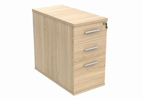 Office Hippo Essentials Heavy Duty Storage Pedestal Unit, File Cabinet Featuring 3 Lockable Drawers, Suitable For Commercial Office, Home And Classroom, Canadian Oak, 80D x 40.4W x 73Hcm.