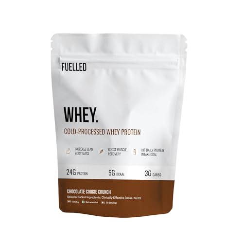 Image of FUELLED Whey Protein Powder Concentrate & Isolate with 24 g Protein, 5 g BCAA (1 kg, 30 Servings) Lab Tested (Chocolate Cookie Crunch)