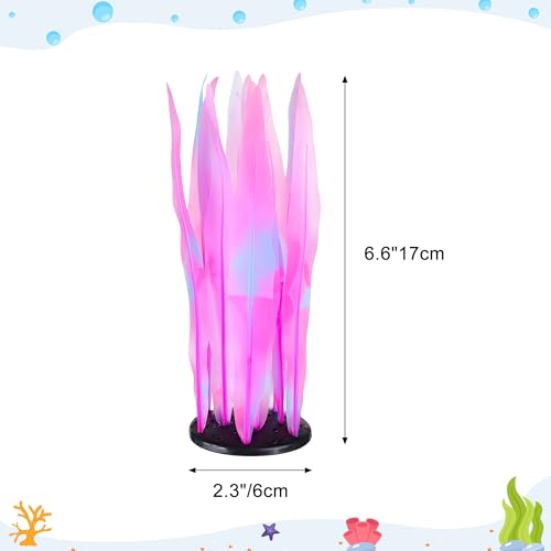 Image of 2PCS Soft Silicone Glowing Fish Tank Decorations, Aquarium Decoration Plants Glow in The Dark, Aquarium Glowing Kelp Plant, Glowing Artificial Ornament Coral for Fish Tank Decor, Pink