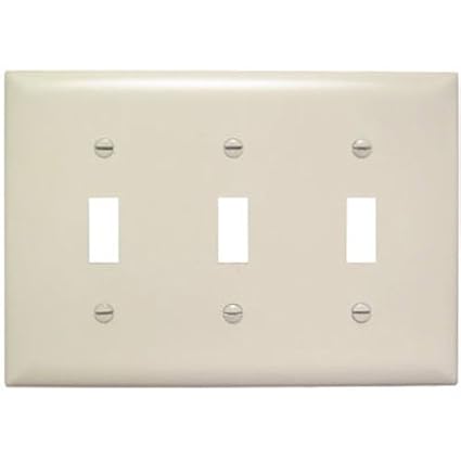 Legrand - Pass & Seymour TP3LACC12 TP1WCP10 Toggle Switch Wall Plates, Three Gang / 1-Pack, Light Almond