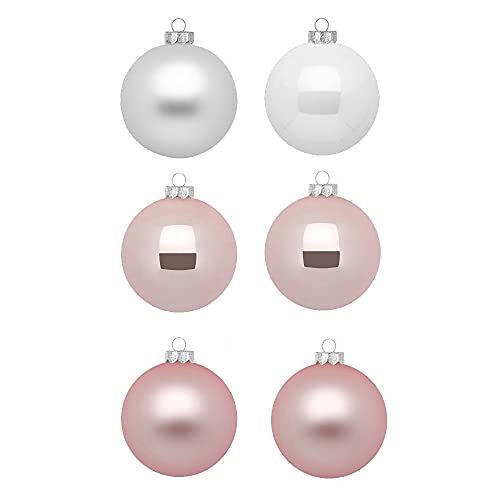 Inge Glas Weihnachtskugeln | Schöne Christbaumkugeln aus Glas | 30 Kugeln in Karton-Box | Christbaumschmuck Weihnachtsbaumschmuck Weihnachtsbaumkugeln (Noble Rose | rosa weiß)