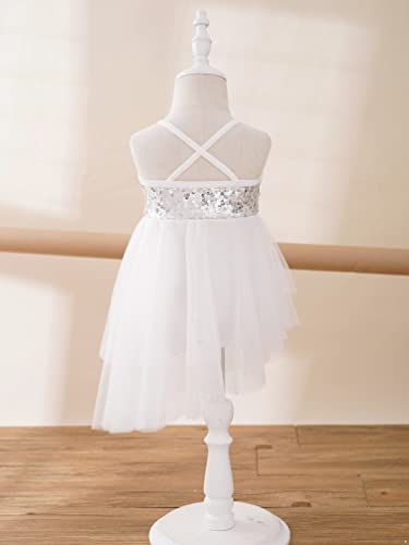 TiaoBug Kids Girls Sequins Ballet Tutu Dress Shiny Sparkle Ballerina Dance Costumes Gymnastics Leotard Dress Ivory 7-8 - Thumbnail 5