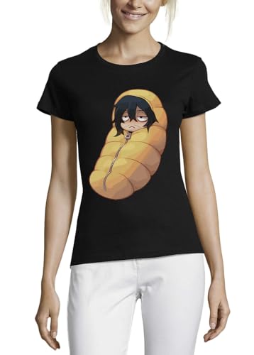 T-shirt noir anime femme coton col rond anti-déformation tissu respirant