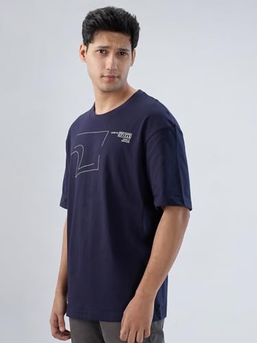 Image of Spykar Men's Oversized Round Neck Half Sleeve Solid Casual T-Shirt