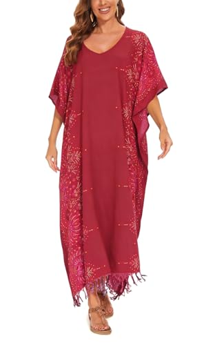 Image of Beautybatik Boho Flora Printed Women Plus Size Kaftan Kimono Loungewear Maxi Long Dress Size XL to 4X