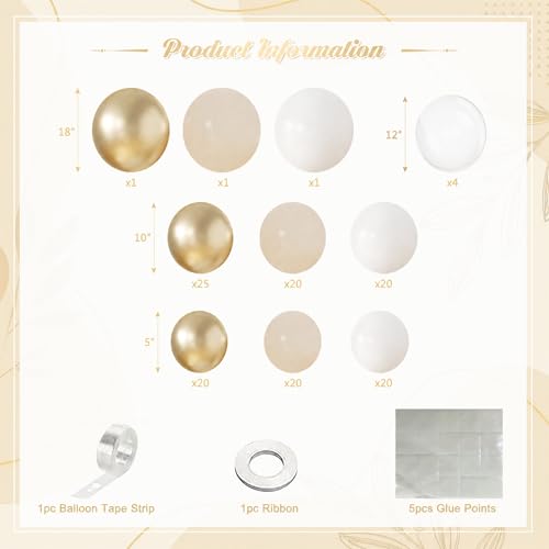 White and Gold Balloon Garland Arch Kit 132Pcs Metallic gold Ivory white Cream White Clear Balloons Different Sizes for Wedding Engagements Birthday Bridal Shower Baby Shower Anniversary Decorations — view 5