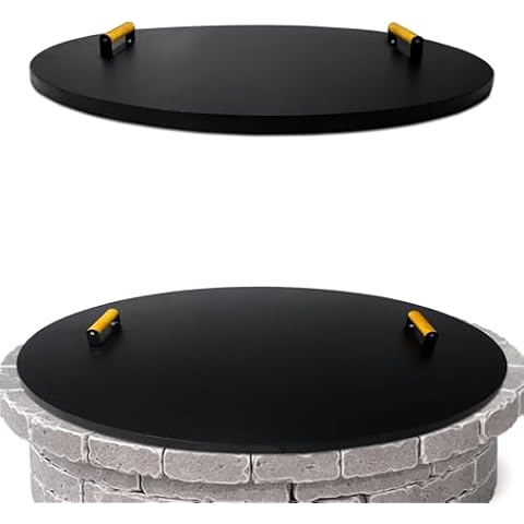 Simond Store Fire Pit Lid 38" - Rust Resistant Powder Coated 1.5mm Carbon Steel Firepit Cover Round with 2 Convenient Wooden Handles - Compatible for Firepits Inside Dia Up to 36" Cover