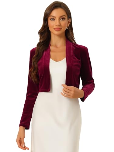 Image of Allegra K Velvet Shrug for Women's Long Sleeve Open Front Cardigan Cocktail Party Cropped Bolero Jacket