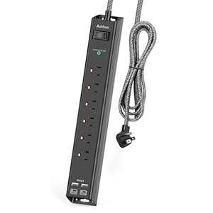 Flat Plug Extension Cord, 6Ft Surge Protector Power Strip – Multi Outlet Extender with 6 AC Outlets 4 USB (2 USB-C) Ports, 900J, Desktop Charging Station for Office College Dorm Room Essentials