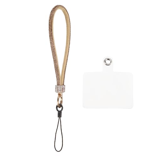 uxcell 1 Pcs Universal Phone Lanyard, Detachable Wrist Strap Glitters with Phone Patches Luxury String Bling Phone Strap for DIY, Earbuds, Keychain, Coin Purse, Wallet, Gold