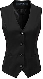 Vocni Women's Fully Lined 4 Button V-Neck Economy Dressy Suit Vest Waistcoat ,Black,US