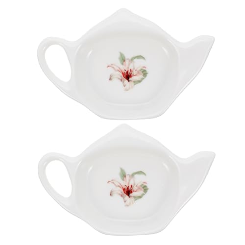 Angoily Tea Bag Holder 2PCS Ceramic Teapot-Shaped Tea Bag Coasters Spoon Rests Classic Tea Time Storage Rack Tray Bracket Saucer Seasoning Dishfor Used Tea Bag, Tea Bag Rest Used Tea Bag Holder