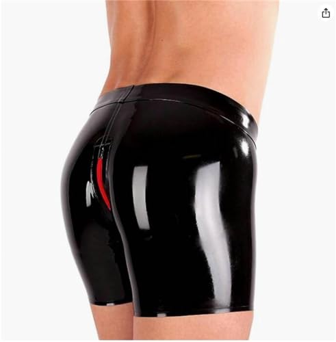 Men's Black Latex Underpants with zipper, Latex Shorts Short Pants Latex Briefs Latex Panties Latex Underwear3