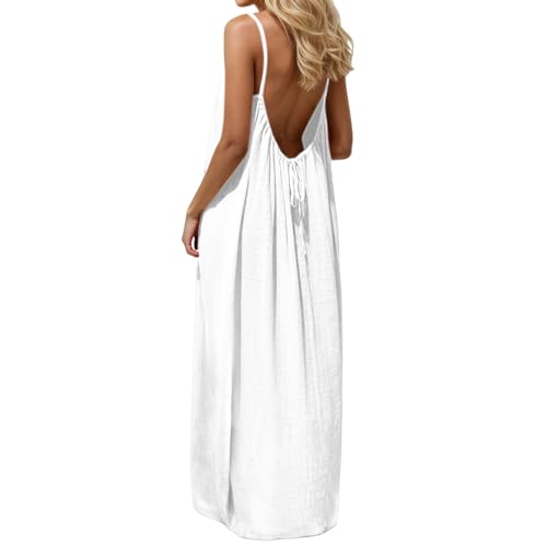White Women's Solid Color Backless Cami Dresses for...