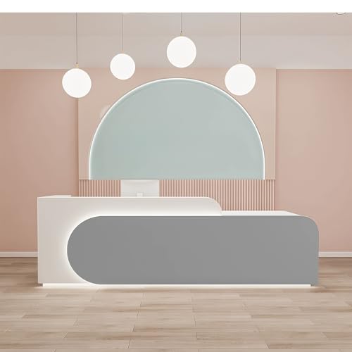 Reception Desk L Shape - Front Desk with Locked Drawers and Hidden LED Lighting, No Assembly Required, for Commercial Counter, Beauty Salons, Retail Counters and Office